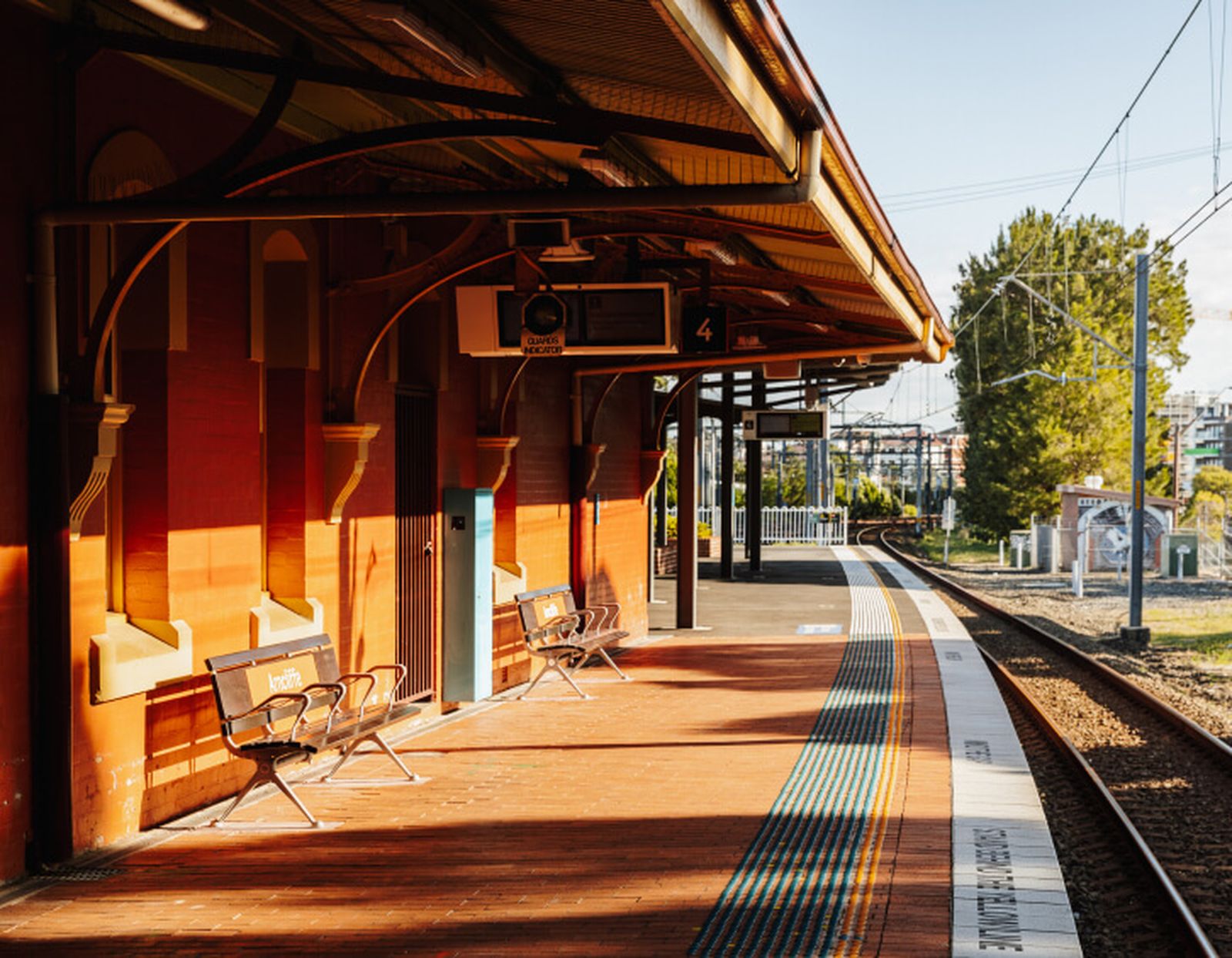 Train platform in afternoon sun